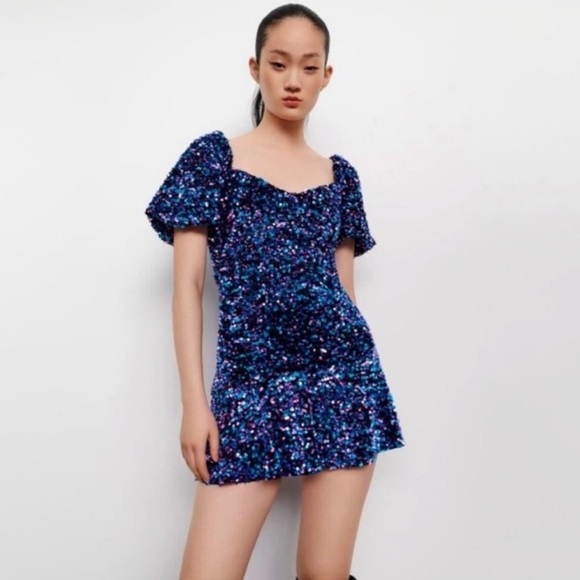 Zara Blue and Purple Sequined Mini Dress - Picture 4 of 14